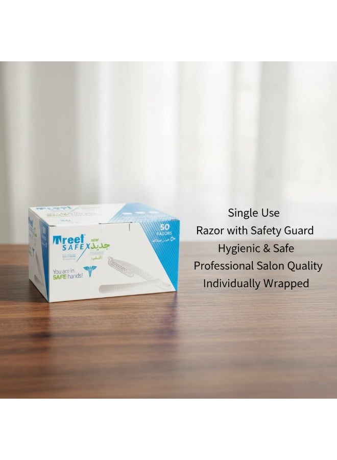 Safex Treet Safex Disposable Salon Razors with Safety Guard – 50pcs, Cut Throat Design for Safe Shaving - Image 5
